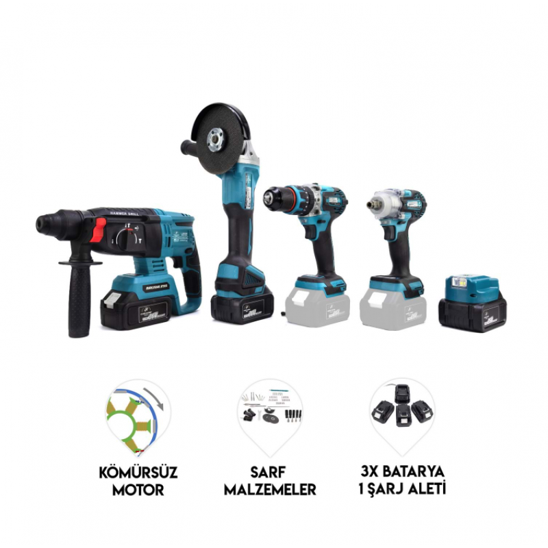Beşli Set MK350 (Power Bank Led 13mm Ç.Mandren+S.Sıkma+Ş.Spral+Ş.Hilti)