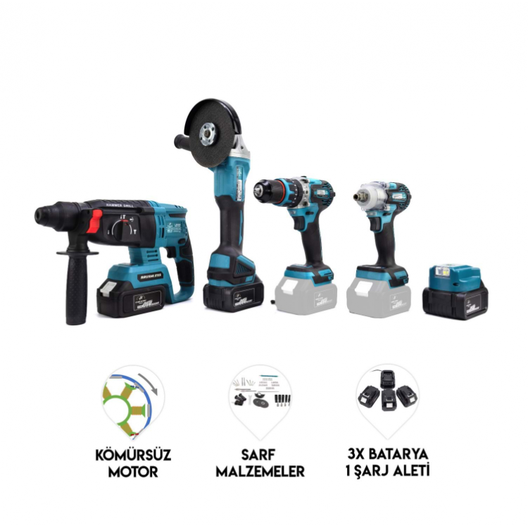 Beşli Set MK350 (Power Bank Led 13mm Ç.Mandren+S.Sıkma+Ş.Spral+Ş.Hilti)