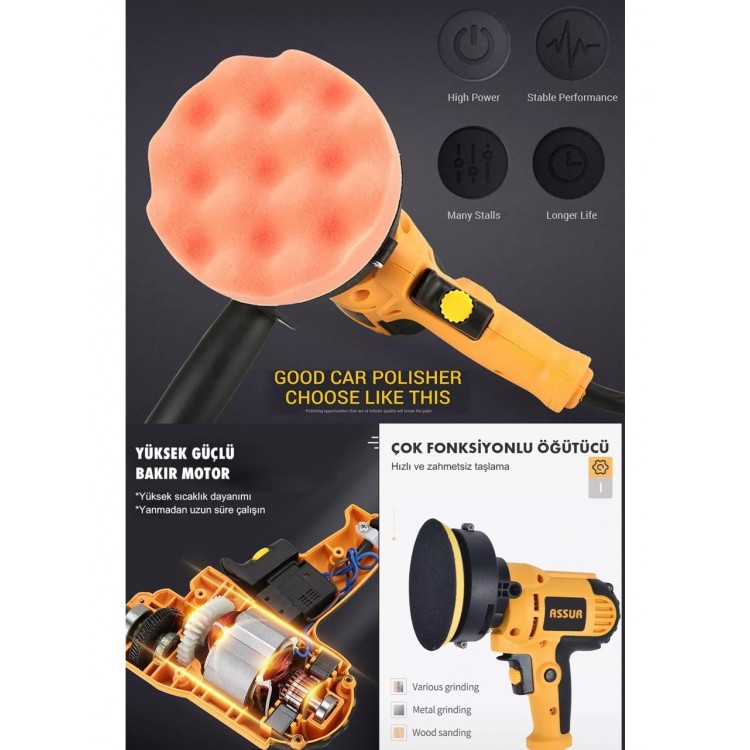 Assur ASR402 Elektrikli Dikey Polisaj Zımpara Makinesi Sarı