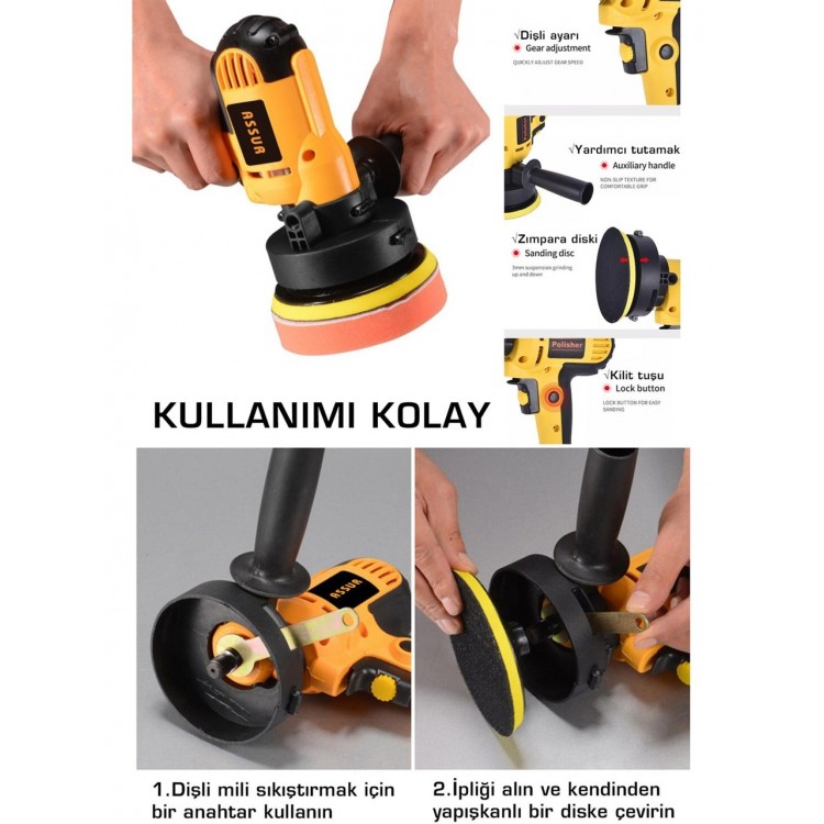 Assur ASR402 Elektrikli Dikey Polisaj Zımpara Makinesi Sarı
