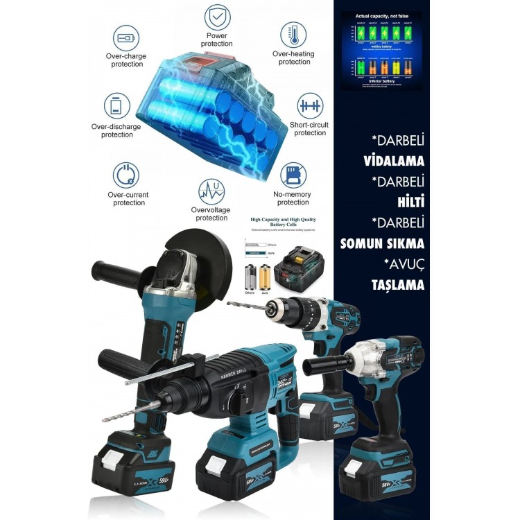 Assur ASR1041 Akülü 4lü Makine Seti Somun Sökme Vidalama Matkap Kırıcı Delici