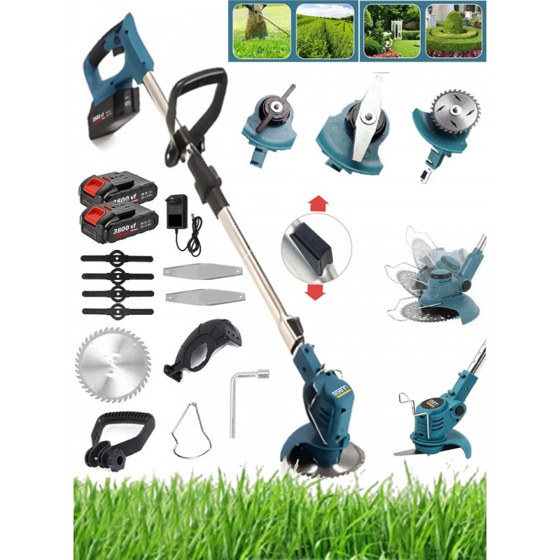 ASR 776 Seri Çift Akülü Ot Çim Çalı Diken Biçme Tırpanı 3800 Vf 20 Ah Teleskopik Uzatmalı