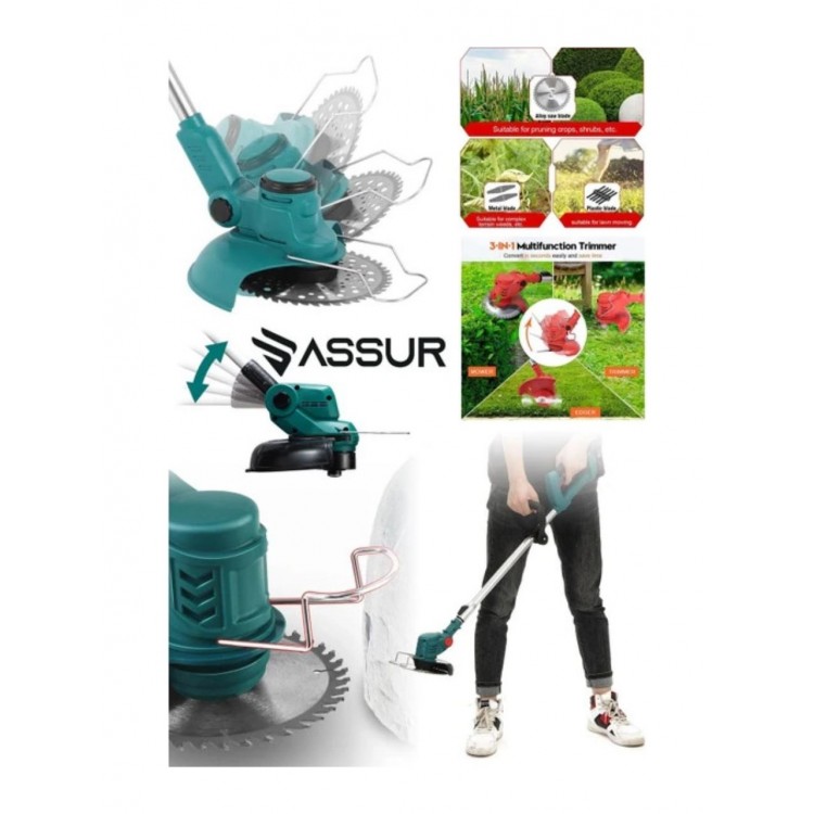 ASR 776 Seri Çift Akülü Ot Çim Çalı Diken Biçme Tırpanı 3800 Vf 20 Ah Teleskopik Uzatmalı