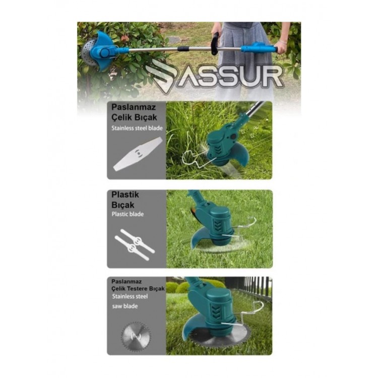 ASR 776 Seri Çift Akülü Ot Çim Çalı Diken Biçme Tırpanı 3800 Vf 20 Ah Teleskopik Uzatmalı