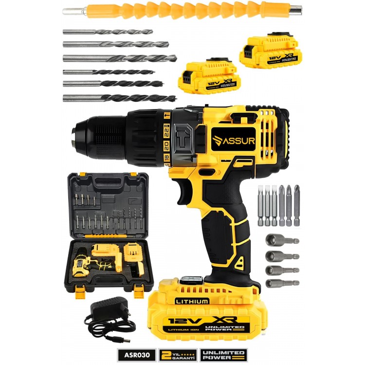 Assur 12V Metal Şanzıman Çift Akülü Bakır Sargı Şarjlı Matkap Akülü Vidalama Assur 12V Metal Şanzıman Çift Akülü Bakır Sargı Şarjlı Matkap Akülü Vidalama
