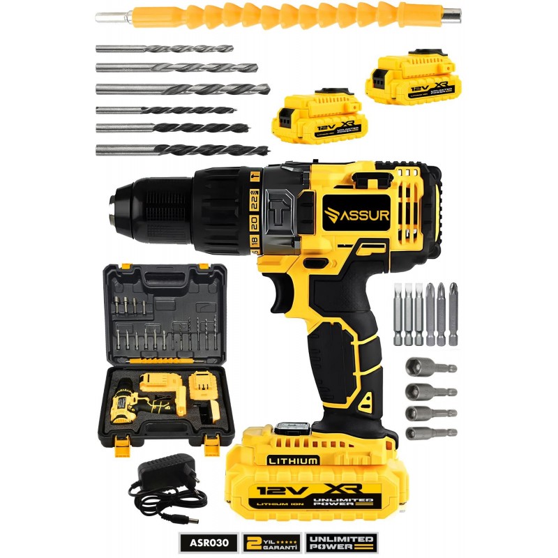 Assur 12V Metal Şanzıman Çift Akülü Bakır Sargı Şarjlı Matkap Akülü Vidalama Assur 12V Metal Şanzıman Çift Akülü Bakır Sargı Şarjlı Matkap Akülü Vidalama