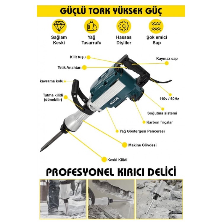 Assur Büyük Tip Kırıcı Hilti Kavrama Kollu 16 Kg Assur Büyük Tip Kırıcı Hilti Kavrama Kollu 16 Kg