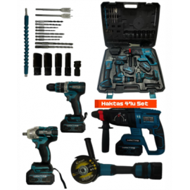 HAKTAŞ HKT-900 4 LÜ AKÜLÜ SET (KIRICI + TAŞLAMA + SOMUN SÖKME + MATKAP)