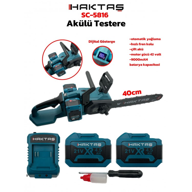 HAKTAŞ SC-5816 16" ŞARJLI ZİNCİRLİ TESTERE 2 BATARYA (15 PİLLİ)
