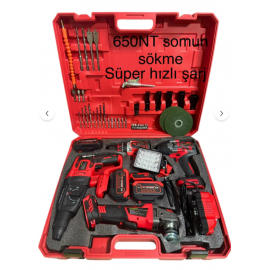 Haktaş 5'li set: Şarjlı matkap, spral, hilti, somun sökme, LED fenerli komplet set