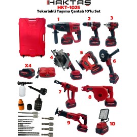 Haktaş HKT1025 Yeni Nesil Kırmızı 10 lu Kömürsüz Akülü Makine Seti 
