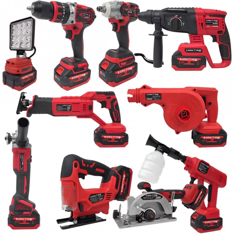 Haktaş HKT1025 Yeni Nesil Kırmızı 10 lu Kömürsüz Akülü Makine Seti