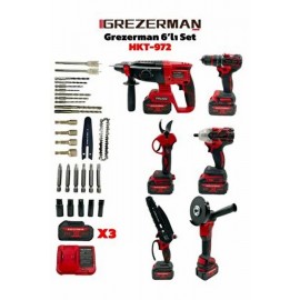 Haktaş Kırmızı 6'lı Set Kömürsüz Bakır Sargı Şarjlı Matkap, Hilti, Budama Testere, Makas, Taşlama -Torklu