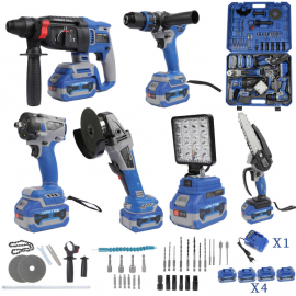 HKT-1310 6 Parça Kömürsüz Mega Set | Matkap, Hilti, Spiral, Somun Sıkma, Testere, Led Işık