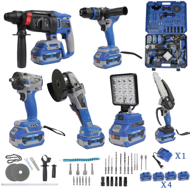 HKT-1310 6 Parça Kömürsüz Mega Set | Matkap, Hilti, Spiral, Somun Sıkma, Testere, Led Işık